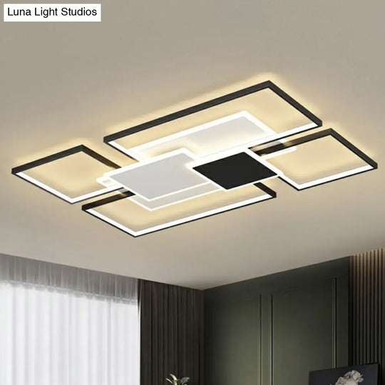 Modern Metal Frame Flush-Mount Led Ceiling Lamp For Living Room - Minimalistic Design Black / 43