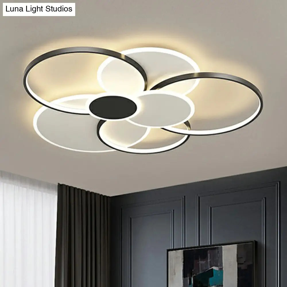 Modern Metal Frame Flush-Mount Led Ceiling Lamp For Living Room - Minimalistic Design Black / 35.5