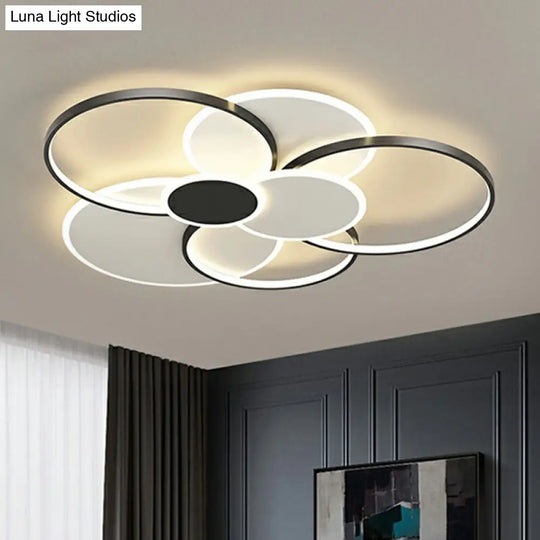 Modern Metal Frame Flush-Mount Led Ceiling Lamp For Living Room - Minimalistic Design Black / 35.5