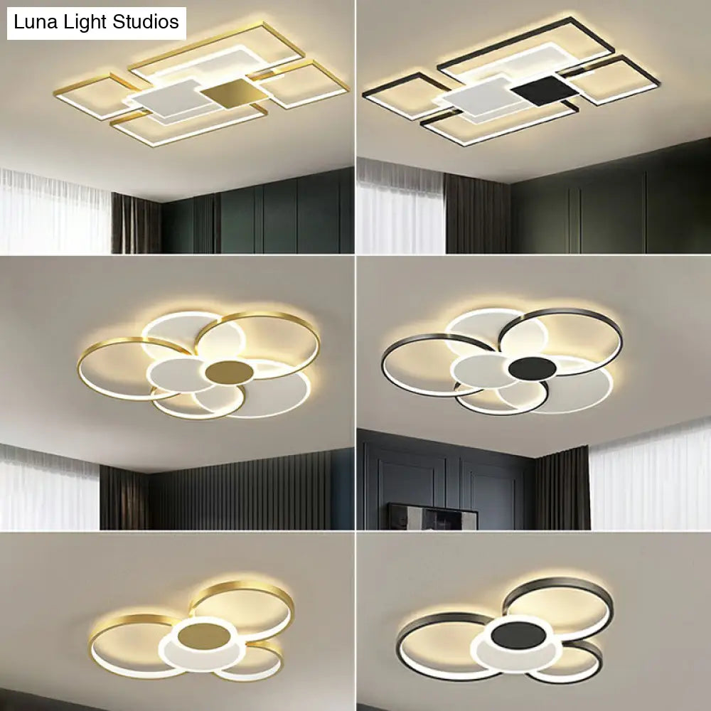 Modern Metal Frame Flush - Mount Led Ceiling Lamp For Living Room - Minimalistic Design