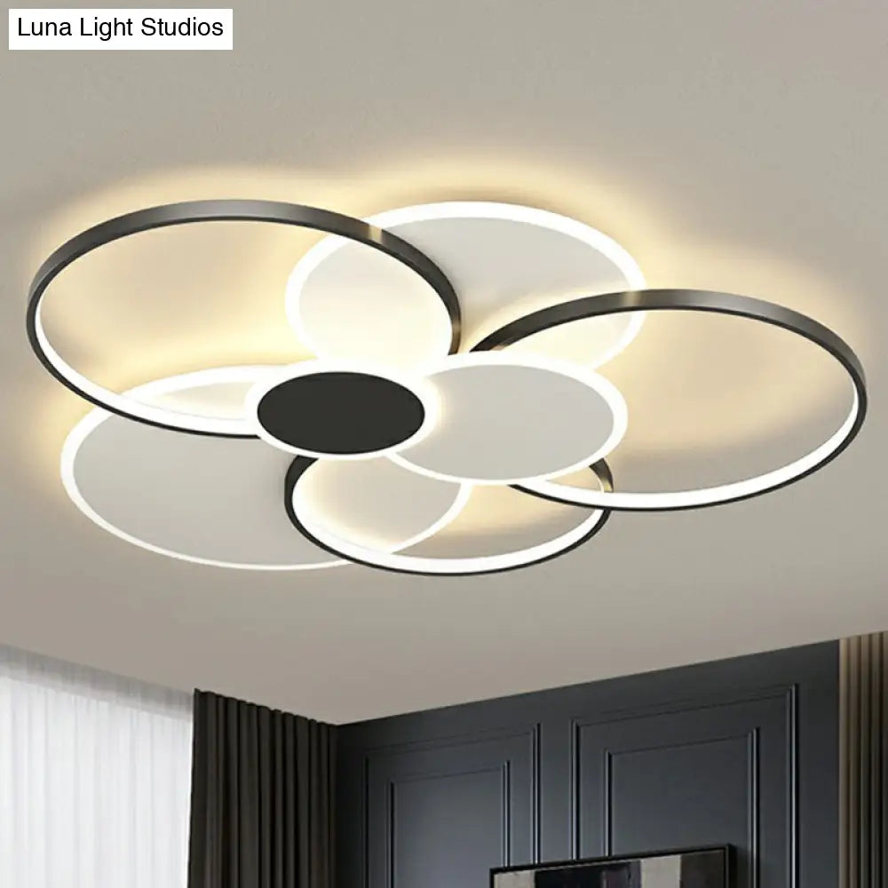 Modern Metal Frame Flush-Mount Led Ceiling Lamp For Living Room - Minimalistic Design Black / 35.5