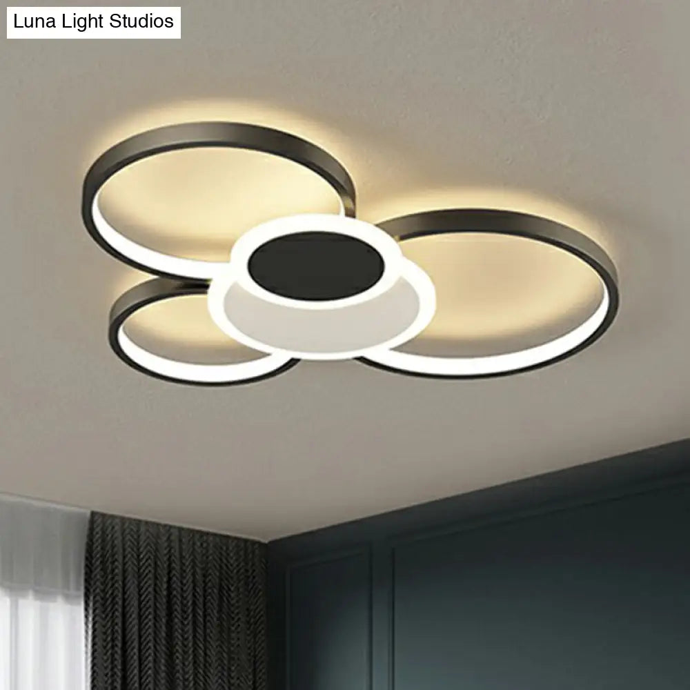 Modern Metal Frame Flush-Mount Led Ceiling Lamp For Living Room - Minimalistic Design Black / 22