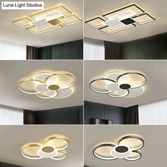 Modern Metal Frame Flush-Mount Led Ceiling Lamp For Living Room - Minimalistic Design