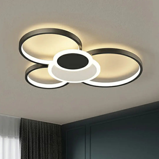 Modern Metal Frame Flush - Mount Led Ceiling Lamp For Living Room - Minimalistic Design Black /