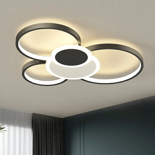 Modern Metal Frame Flush - Mount Led Ceiling Lamp For Living Room - Minimalistic Design Black /