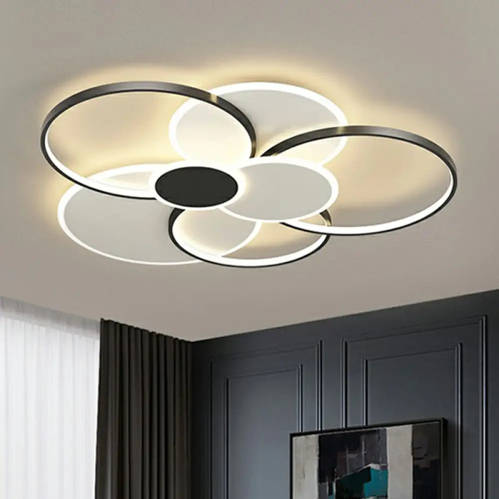 Modern Metal Frame Flush - Mount Led Ceiling Lamp For Living Room - Minimalistic Design Black /