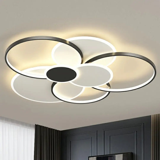 Modern Metal Frame Flush - Mount Led Ceiling Lamp For Living Room - Minimalistic Design Black /