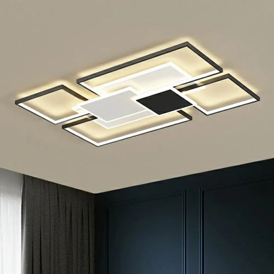 Modern Metal Frame Flush - Mount Led Ceiling Lamp For Living Room - Minimalistic Design Black /