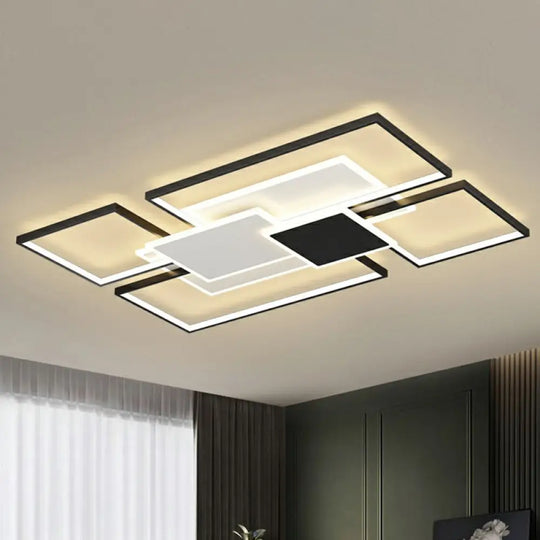 Modern Metal Frame Flush - Mount Led Ceiling Lamp For Living Room - Minimalistic Design Black /