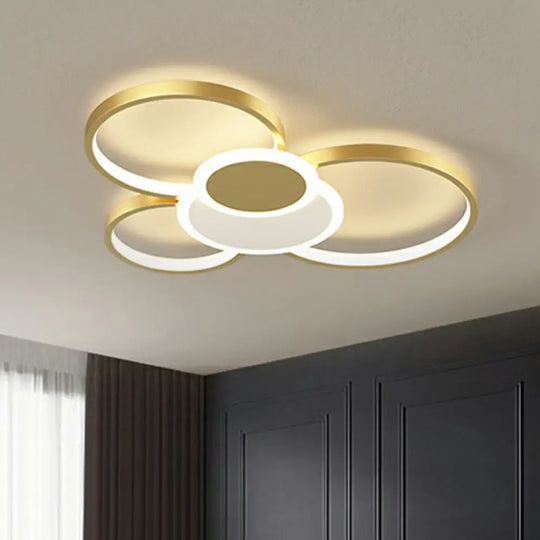 Modern Metal Frame Flush - Mount Led Ceiling Lamp For Living Room - Minimalistic Design Gold /