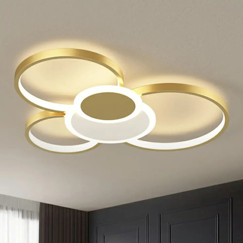 Modern Metal Frame Flush - Mount Led Ceiling Lamp For Living Room - Minimalistic Design Gold /