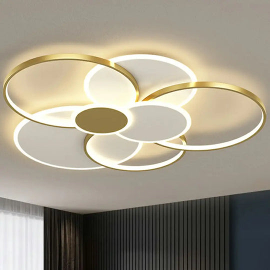 Modern Metal Frame Flush - Mount Led Ceiling Lamp For Living Room - Minimalistic Design Gold /