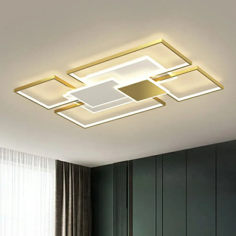 Modern Metal Frame Flush - Mount Led Ceiling Lamp For Living Room - Minimalistic Design Gold /