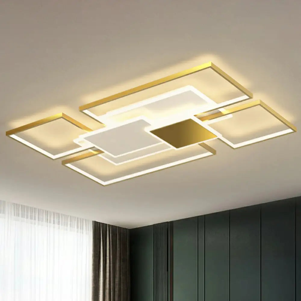 Modern Metal Frame Flush - Mount Led Ceiling Lamp For Living Room - Minimalistic Design Gold /