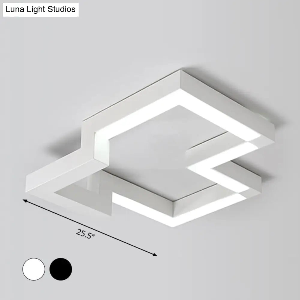 Modern Metal Geometric Ceiling Light | 19.5/25.5 Wide Black/White Led Flush Mount Warm/White