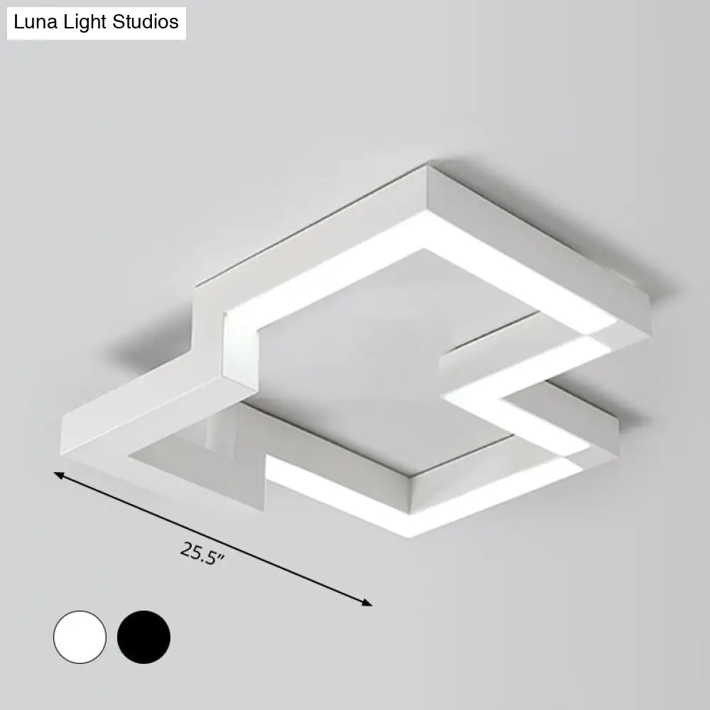 Modern Metal Geometric Ceiling Light | 19.5’/25.5’ Wide Black/White Led Flush Mount Warm/White