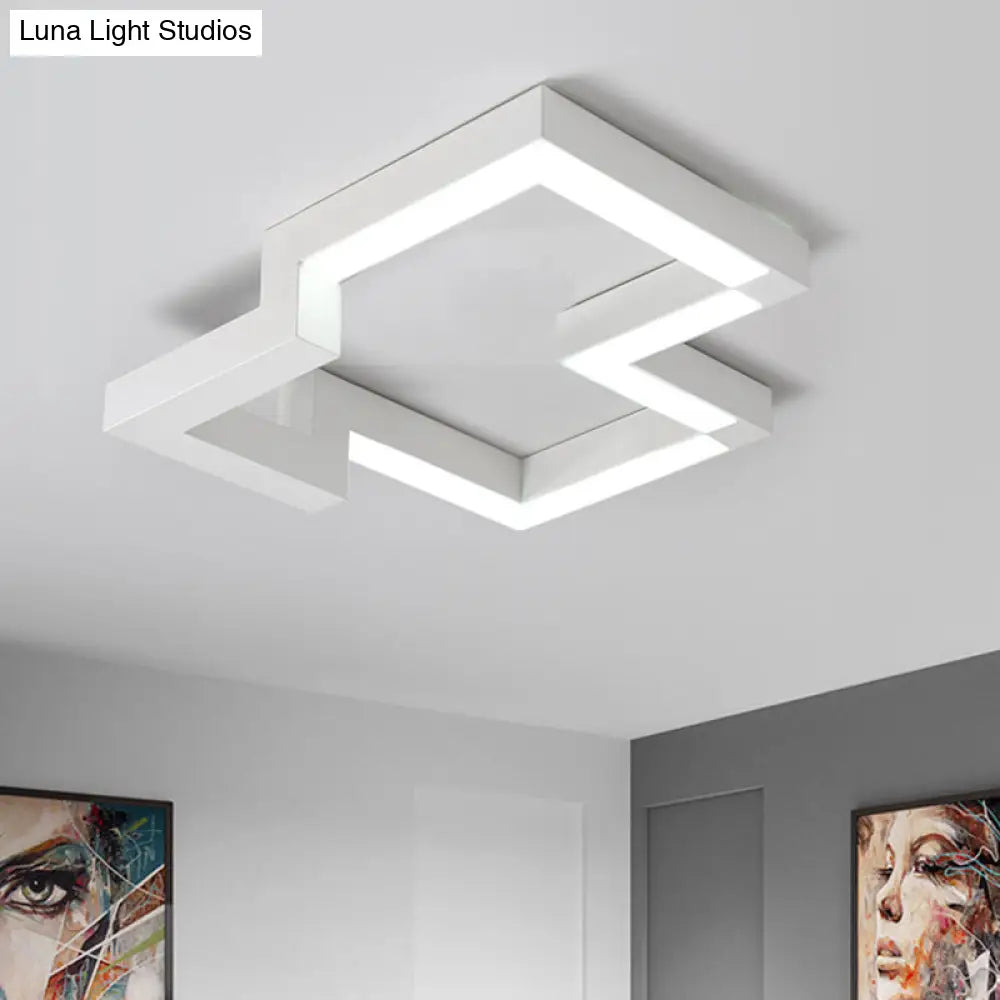 Modern Metal Geometric Ceiling Light | 19.5/25.5 Wide Black/White Led Flush Mount Warm/White