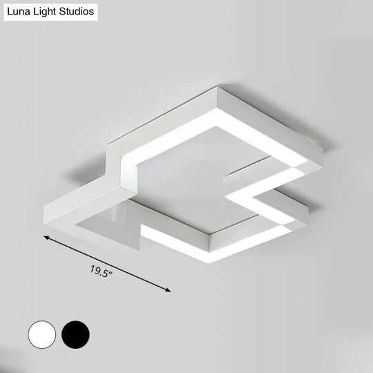 Modern Metal Geometric Ceiling Light | 19.5/25.5 Wide Black/White Led Flush Mount Warm/White