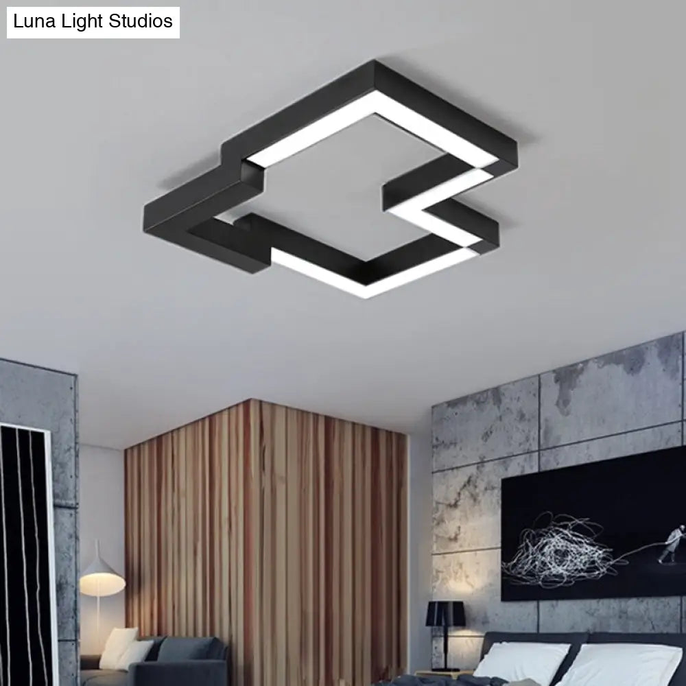 Modern Metal Geometric Ceiling Light | 19.5/25.5 Wide Black/White Led Flush Mount Warm/White Black /