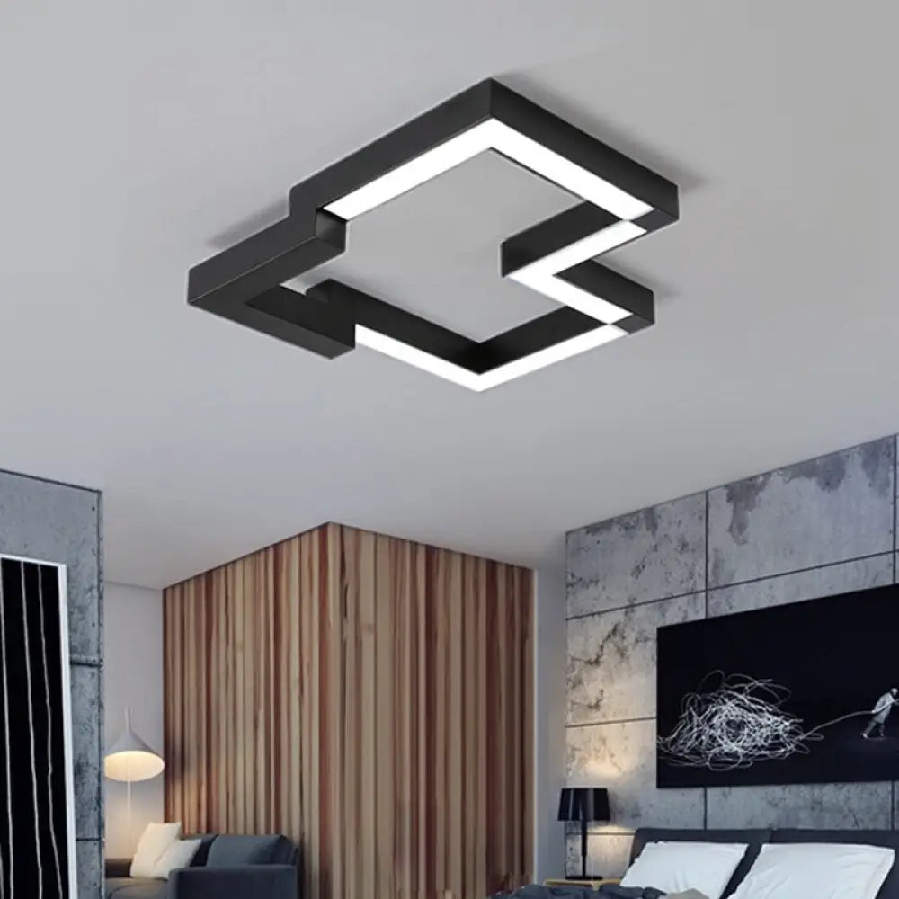 Modern Metal Geometric Ceiling Light | 19.5’/25.5’ Wide Black/White Led Flush Mount Warm/White