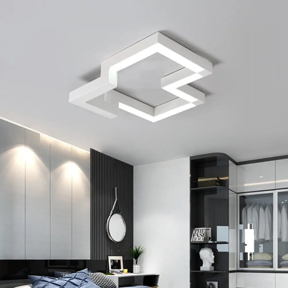 Modern Metal Geometric Ceiling Light | 19.5’/25.5’ Wide Black/White Led Flush Mount Warm/White