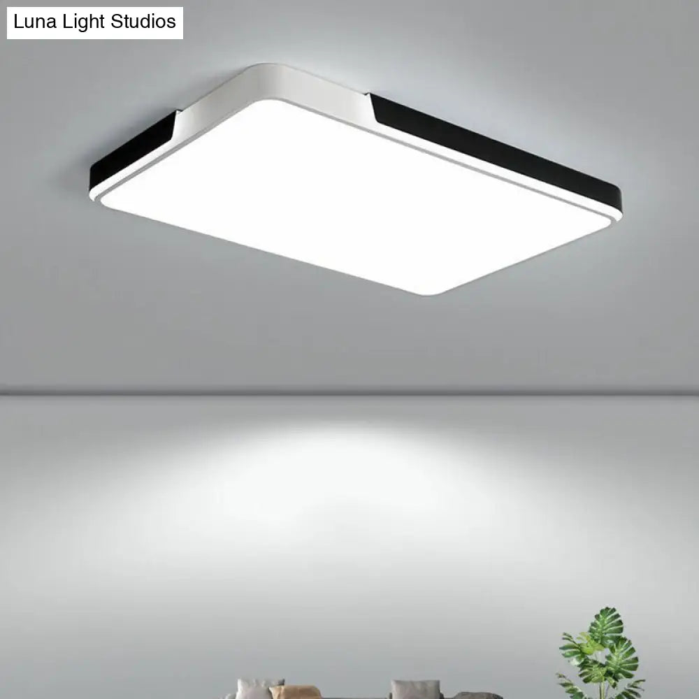 Modern Metal Geometric Led Flush Mount Ceiling Light In Black And White Black-White / Rectangle