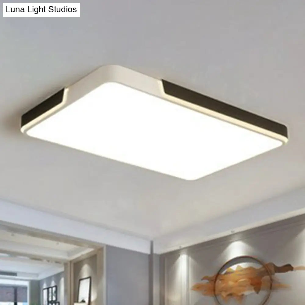 Modern Metal Geometric Led Flush Mount Ceiling Light In Black And White Black-White / Warm Rectangle