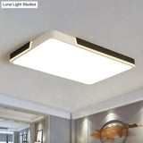 Modern Metal Geometric Led Flush Mount Ceiling Light In Black And White Black-White / Warm Rectangle