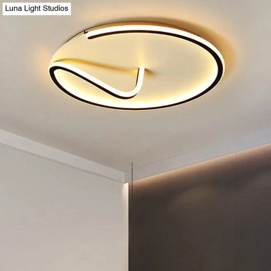 Modern Metal Geometric Line Flush Mount Led Lighting For Living Room - Black And White Color Scheme