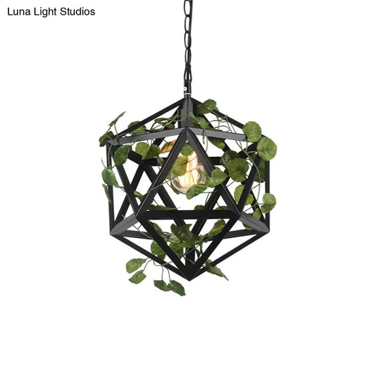 Geometric Metal Pendulum Light With Bulb And Fake Vine - Perfect For Industrial Restaurant Ceiling