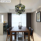 Modern Metal Geometric Pendant Light With Fake Vine Ideal For Restaurants Ceiling Mount Black Finish