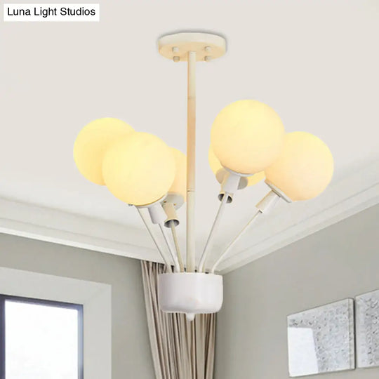 Modern Metal & Glass Balloon Pendant Light With 6 Lights - White Child Bedroom