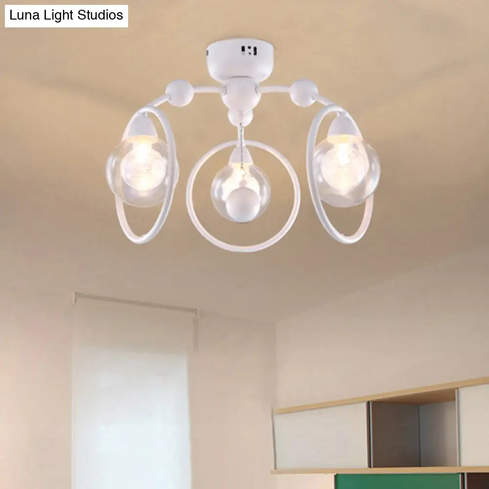 Modern Metal Glass Shade 3 - Light Semi Flush Mount Ceiling Fixture For Dining Room - White