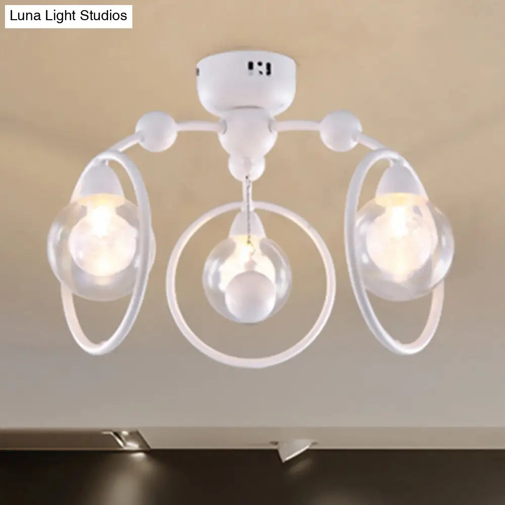 Modern Metal Glass Shade 3-Light Semi Flush Mount Ceiling Fixture For Dining Room - White