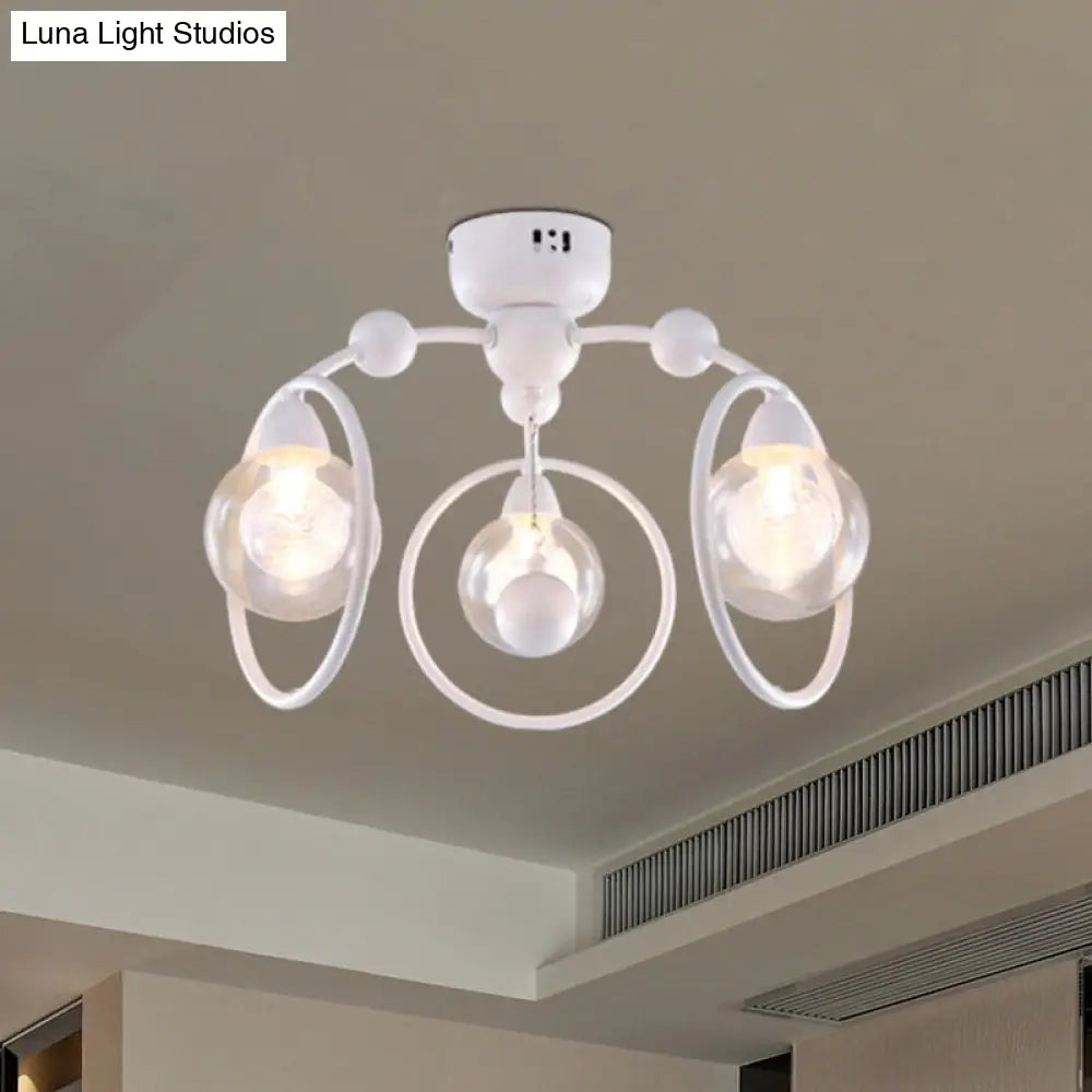 Modern Metal Glass Shade 3-Light Semi Flush Mount Ceiling Fixture For Dining Room - White