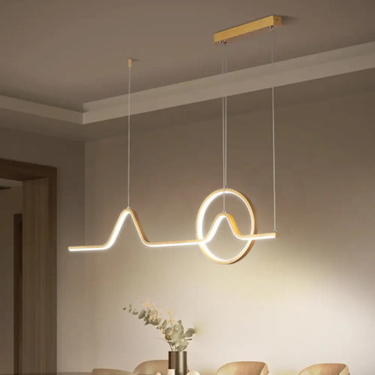 Modern Metal Gold Led Pendant Chandelier - Curve Design Warm Or White Light Ceiling Mount /