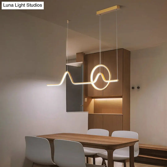 Modern Metal Gold Led Pendant Chandelier - Curve Design Warm Or White Light Ceiling Mount