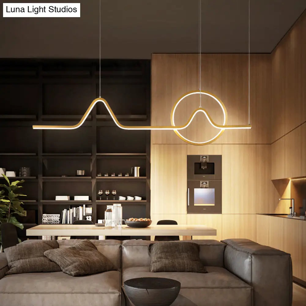 Modern Metal Gold Led Pendant Chandelier - Curve Design Warm Or White Light Ceiling Mount