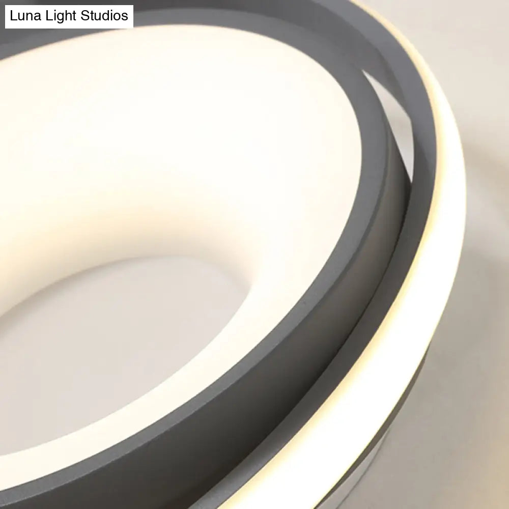 Modern Metal Gray Led Circular Flush Light With Remote Control Dimming