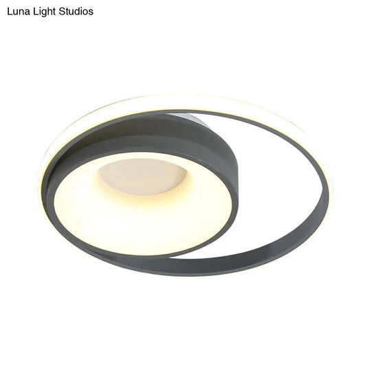 Modern Metal Gray Led Circular Flush Light With Remote Control Dimming