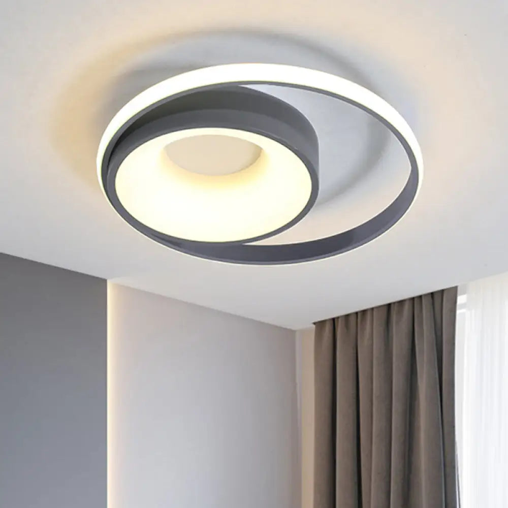 Modern Metal Gray Led Circular Flush Light With Remote Control Dimming Grey / Natural