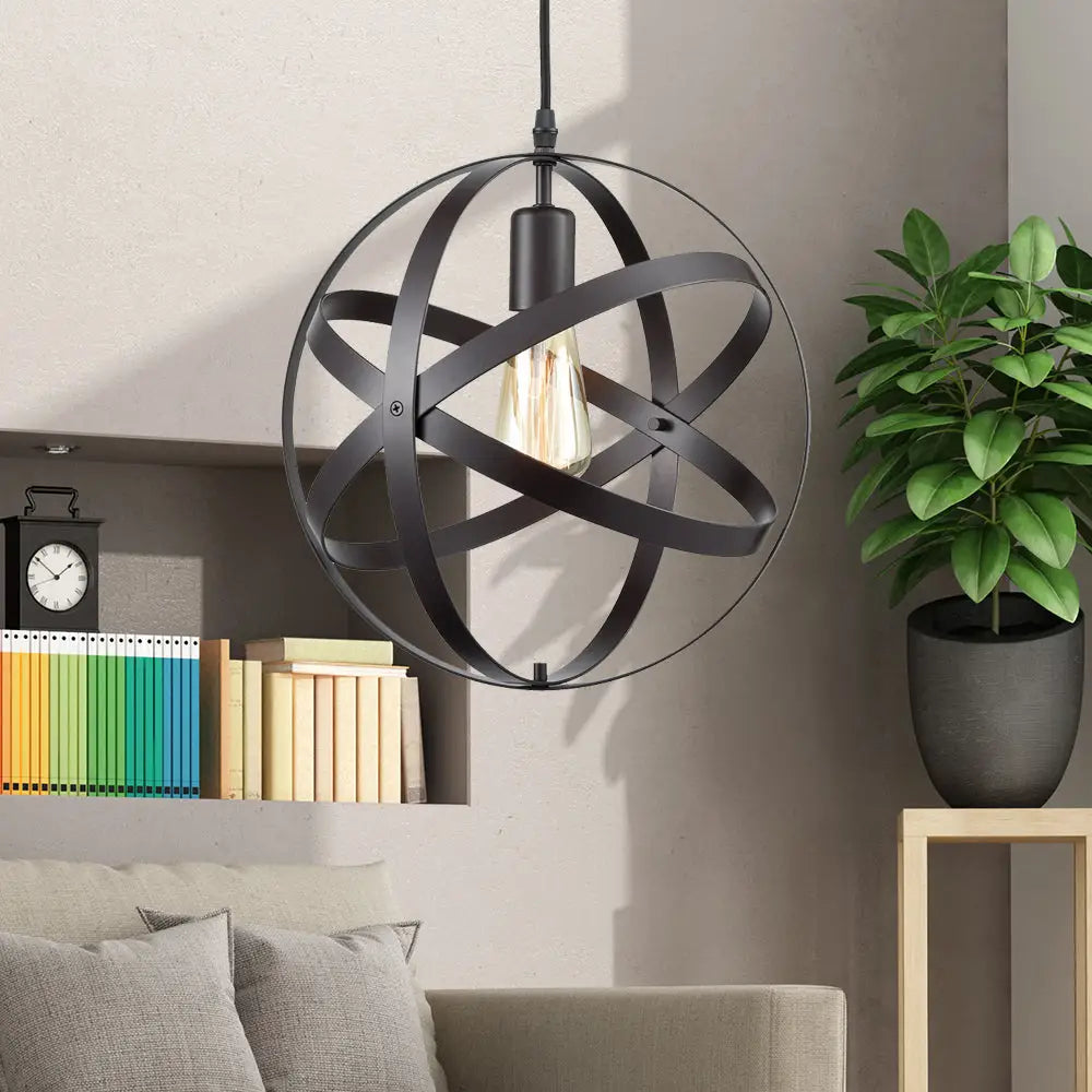 Modern Metal Hanging Light With Black Wire Frame For Living Room