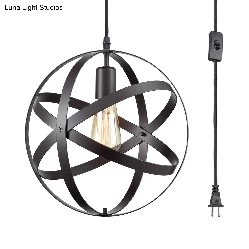 Modern Orbit Metal Hanging Light Fixture - 1 Head Living Room Lamp With Black Wire Frame