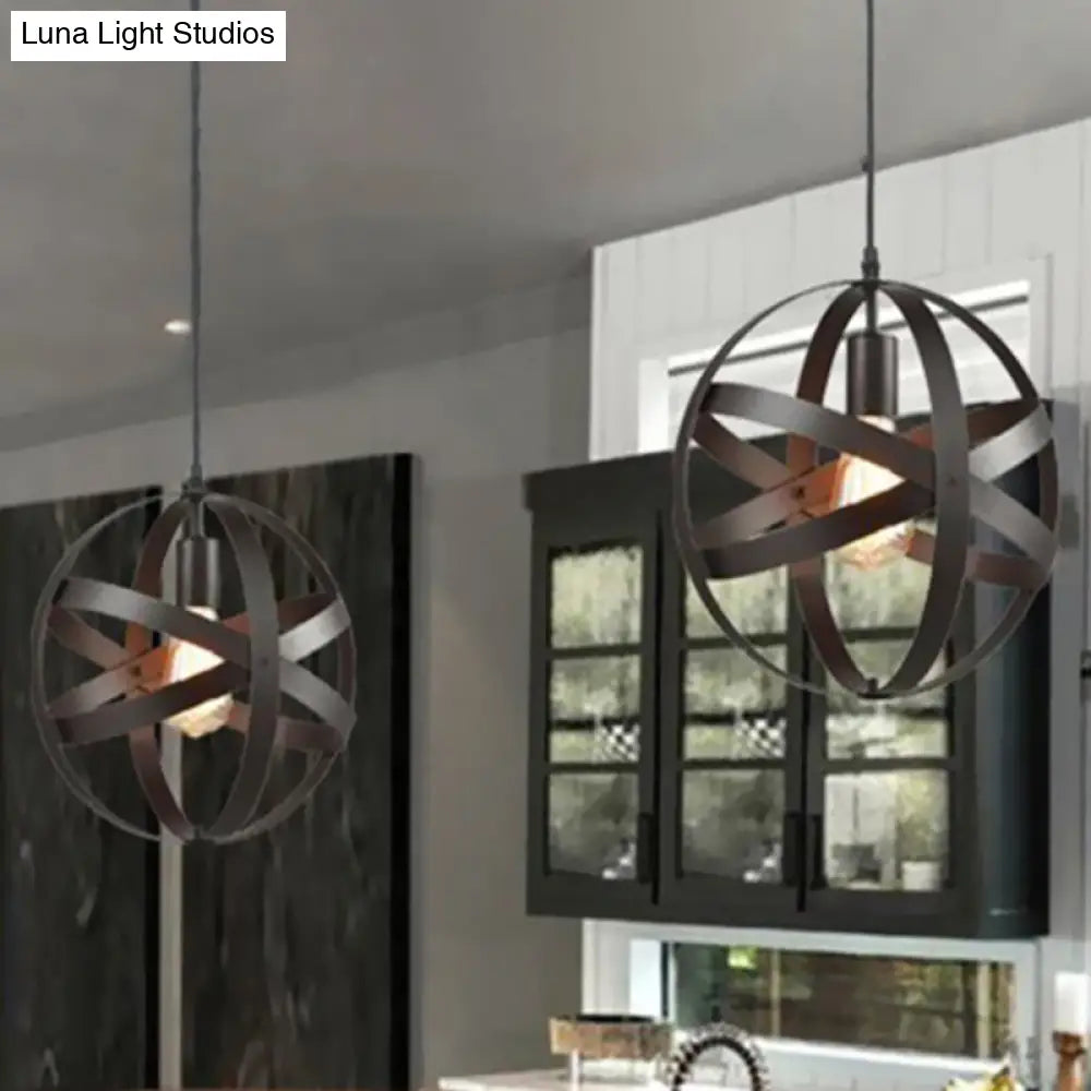 Modern Orbit Metal Hanging Light Fixture - 1 Head Living Room Lamp With Black Wire Frame
