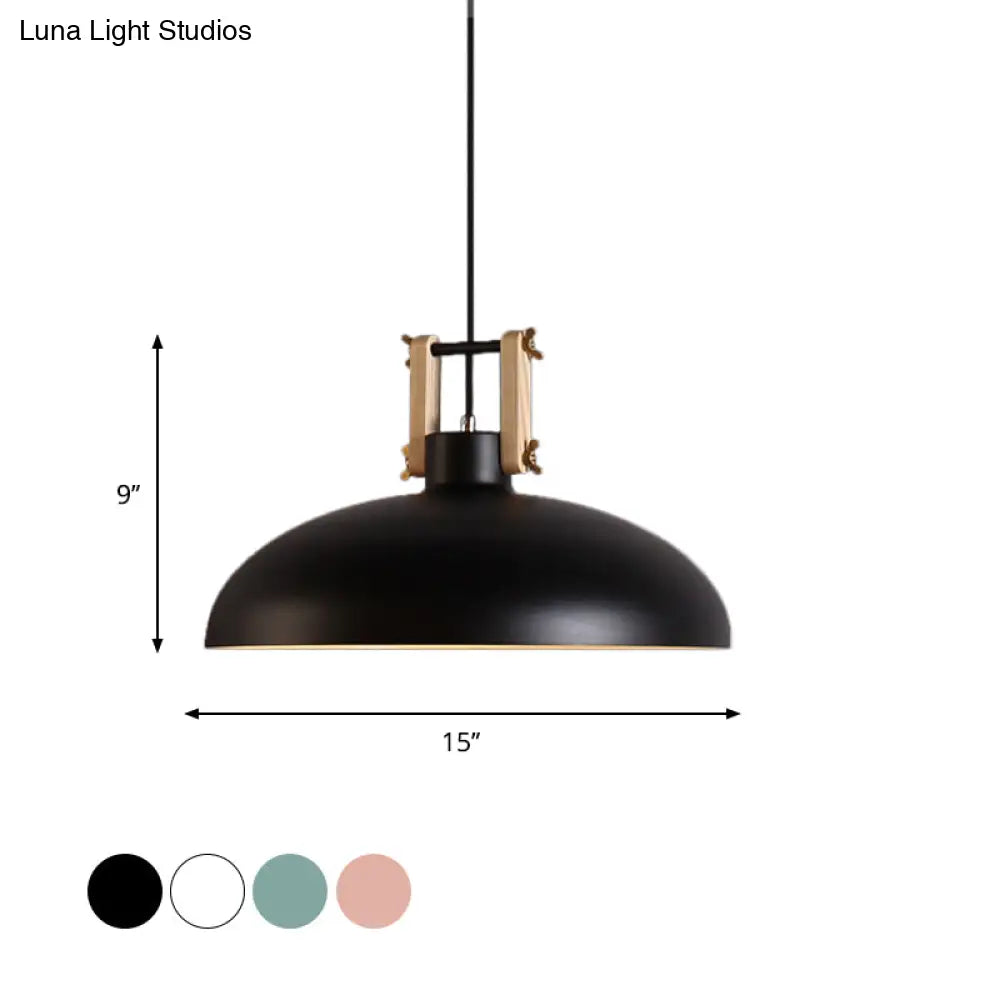 Modern Metal Hanging Light With Bowl Shade - 1-Light Suspension For Dining Room In Black/Green