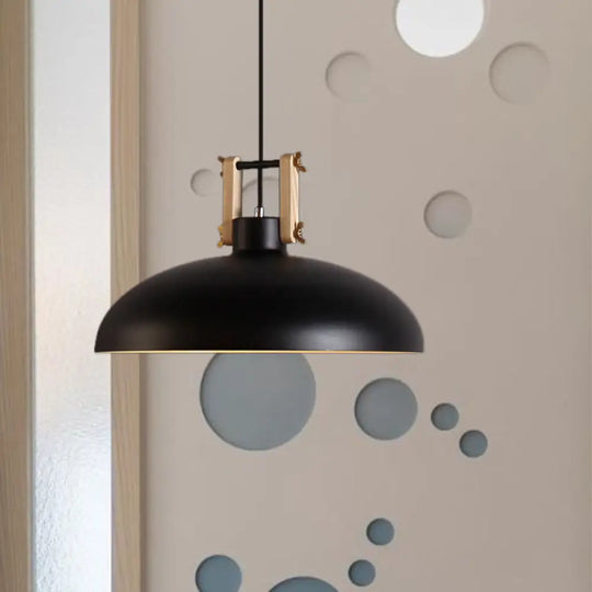 Modern Metal Hanging Light With Bowl Shade - 1-Light Suspension For Dining Room In Black/Green Black