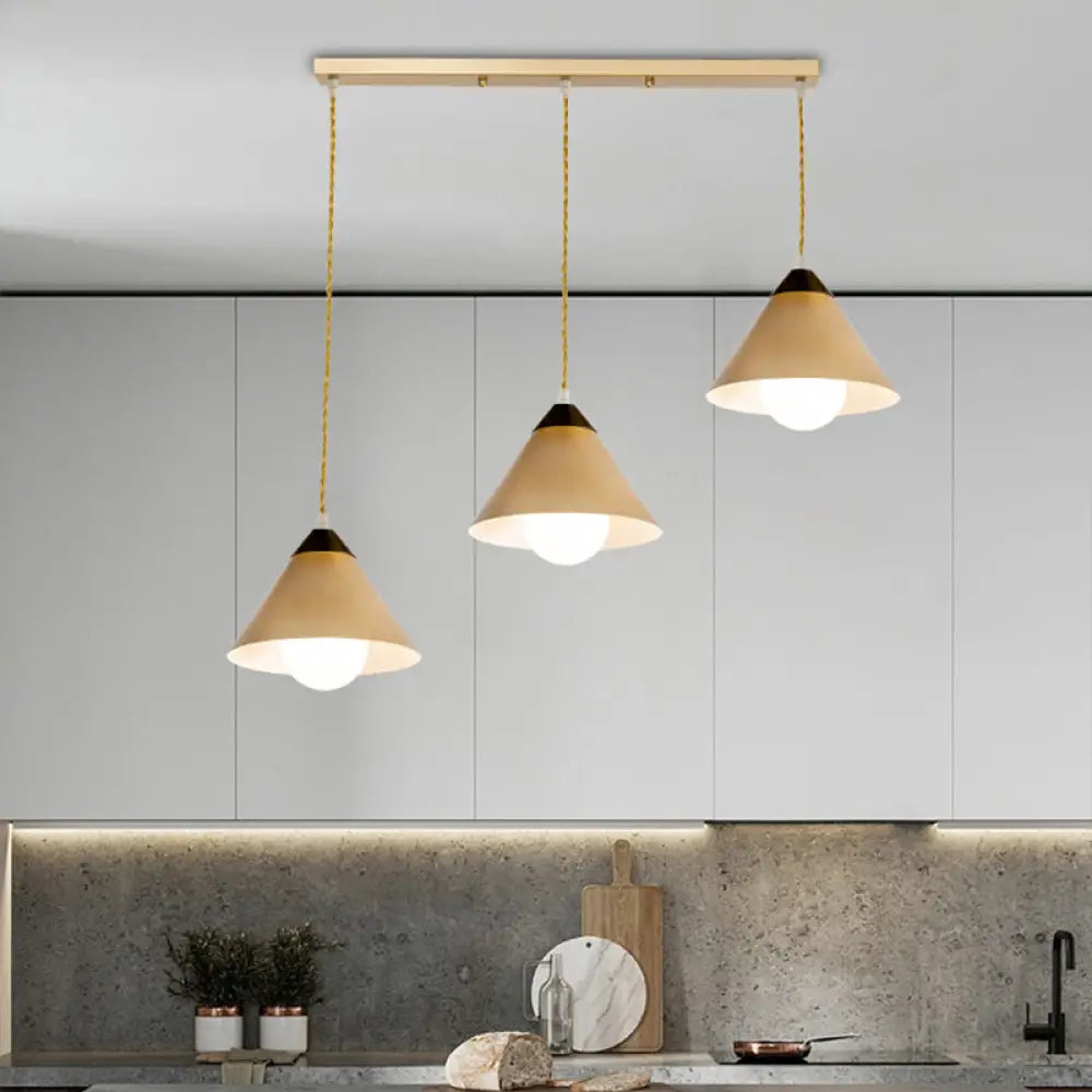 Modern Metal Hanging Pendant Lamp With 3 Conical Black And Gold Heads - Round/Linear Canopy / Linear