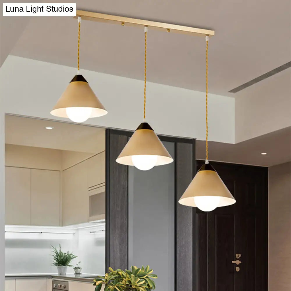 Modern Metal Hanging Pendant Lamp With 3 Conical Black And Gold Heads - Round/Linear Canopy