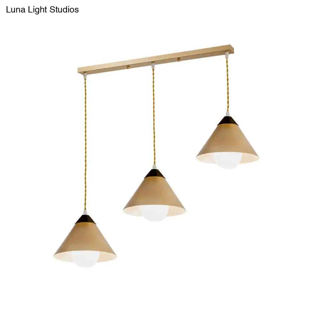 Modern Conical Metal 3-Head Black And Gold Pendant Lamp With Multiple Hanging Lights Round/Linear