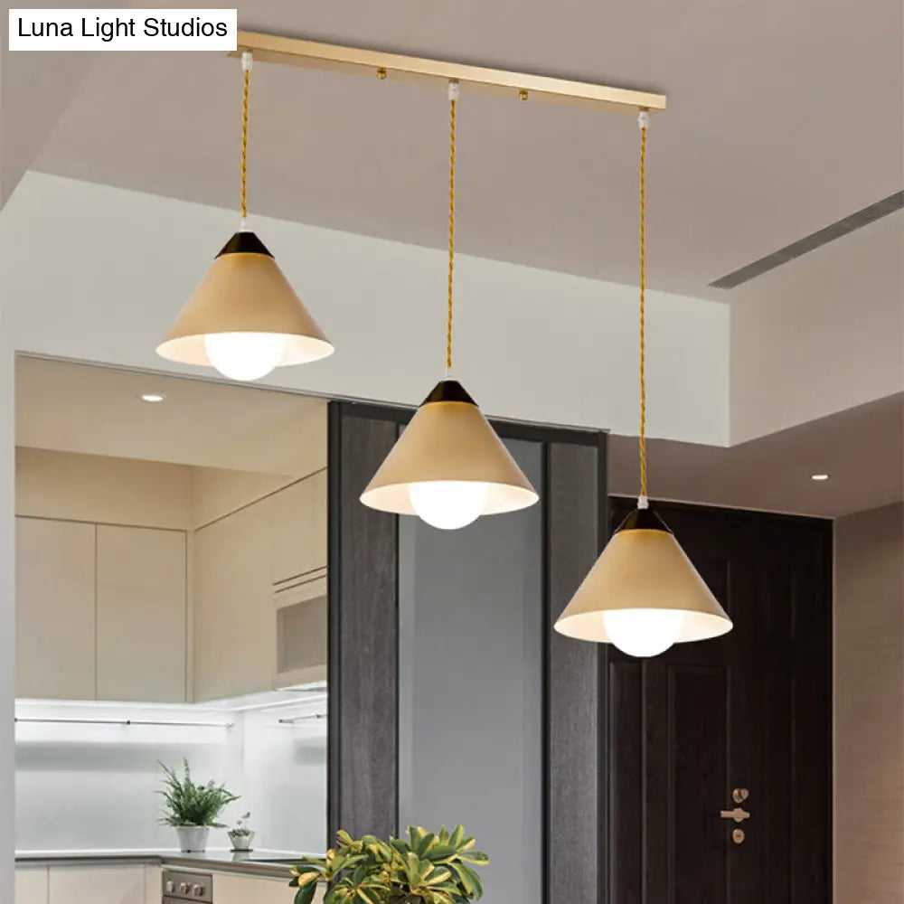 Modern Conical Metal 3-Head Black And Gold Pendant Lamp With Multiple Hanging Lights Round/Linear